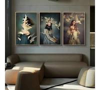GKUVBF Peintures sur toile représentant un oiseau de paix entouré d'une fille, affiches et impressions, art mural pour salon, décoration d'intérieur moderne (30 x 40 cm, 3 pièces sans cadre)