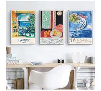 GKUVBF Picasso Matisse Chagall Classique Abstrait Oeuvre Toile Peinture Voyage Français Affiches Impression Art Mural Salon Décor 30x40cm-3 Pièces Sans Cadre
