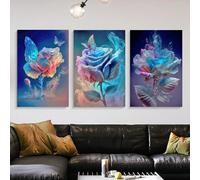 GKUVBF Tableau abstrait féerique avec des roses et des papillons pailletés, sur toile, affiche et impression florales tendance pour la décoration du salon (30 x 45 cm / 3 pièces sans cadre)