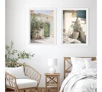 GKUVBF Tableau sur toile, affiche, impression d'art mural bohème scandinave épuré, architecture espagnole, feuilles vertes et roseaux (70 x 100 cm x 2 / cadre intérieur)