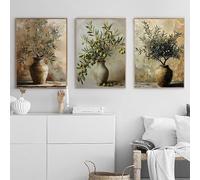 GKUVBF Tableau sur toile imprimé avec une branche d'olivier antique méditerranéenne, style rustique et neutre, pour la décoration de la cuisine et de la maison (20 x 30 cm x 3 / sans cadre)