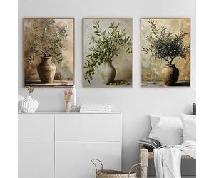 GKUVBF Tableau sur toile imprimé avec une branche d'olivier antique méditerranéenne, style rustique et neutre, pour la décoration de la cuisine et de la maison (20 x 30 cm x 3 / sans cadre)