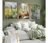 GKUVBF Tableau sur toile imprimé « Lotus Koi Carp Spring Wildflower Country Field Landscape » (70 x 100 cm / 3 pièces sans cadre) - Décoration pour salon ou maison