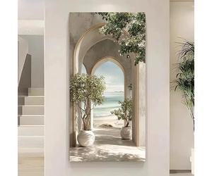 GKUVBF Tableau sur toile moderne 2D représentant une arche de plage, impression sur toile légère représentant un paysage marin méditerranéen pour la décoration du salon (50 x 100 cm/sans cadre)