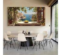 GKUVBF Tableau sur toile représentant un citronnier méditerranéen, une scène côtière d'une île grecque, une décoration marine italienne moderne (50 x 100 cm/cadre intérieur)