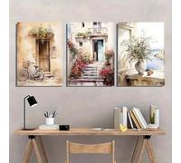 GKUVBF Tableau sur toile représentant une maison de plage à la campagne méditerranéenne européenne (20 x 30 cm x 3 / cadre intérieur)