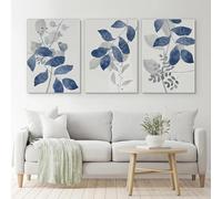 GKUVBF Tableau sur toile représentant une plante bleue, affiche murale, impression d'art linéaire de plante pour salon, décoration intérieure moderne (40 x 60 cm / 3 pièces sans cadre)