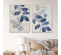 GKUVBF Tableau sur toile représentant une plante bleue, affiche, peinture murale, illustration de plante au trait pour salon, décoration intérieure moderne (30 x 45 cm / 2 pièces sans cadre)