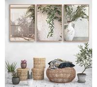 GKUVBF Tableau sur toile style bohème scandinave épuré, architecture espagnole, feuilles vertes et roseaux, affiche imprimée, décoration intérieure (20 x 30 cm x 3 / cadre intérieur)