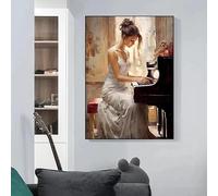 GKUVBF Tableau vintage élégant représentant une femme au piano sur toile (40x50cm/sans cadre) - Décoration murale pour salon ou maison