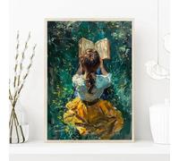 GKUVBF Tableau vintage élégant représentant une femme lisant un livre, imprimé sur toile, affiche décorative pour un salon moderne (60x80cm/sans cadre)