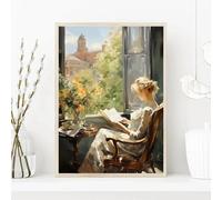 GKUVBF Tableau vintage élégant représentant une femme lisant un livre, imprimé sur toile, affiche décorative pour un salon moderne (70 x 100 cm, sans cadre).