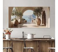 GKUVBF Terrasse méditerranéenne avec arches en pierre, affiche et impressions sur toile, décoration intérieure (20x40cm/cadre intérieur)