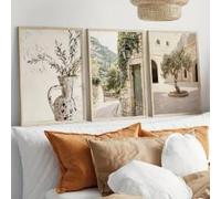 GKUVBF Vases en branches d'olivier, rue de village en pierre, affiches de style champêtre, affiche sur toile beige de style bohème, décoration murale (40 x 50 cm / 3 pièces sans cadre)