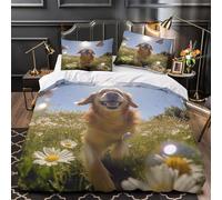 GKWEQPQWK Chien Heureux Qui Court Impression 3D 3 pièces Housse de lit Style de scène de Champ Naturel Housse de Courtepointe Microfibre Doux Anti-acariens pour bébés garçons Hommes King（220x240cm）