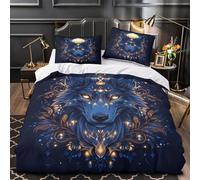 GKWEQPQWK Loup Mystique Impression 3D 3 pièces Housse de Courtepointe Conception Artistique Fantastique Housse de lit Microfibre Doux hypoallergénique pour Filles Hommes Adultes King（220x240cm）