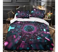 GKWEQPQWK Tunnel cybernétique Impression 3D 3 pièces Housse de Courtepointe Style futuriste numérique Housse de lit Microfibre Respirant Fermeture éclair pour Enfants Filles Hommes Double（200x200cm）