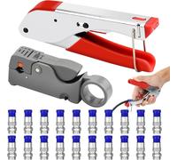 GKWL-Jeu De Pinces À Sertir,Pince À Dénuder De Câbles,Pinces À Sertir Avec 20 Fiches F Câble Coaxial Kit D'Outils De Compression Rg59 Rg6 Pince À Sertir À Double Lame Les Fils Kit De Sertissage