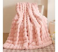 GKXLH Couverture Douce et Moelleuse - Plaid Douillette pour canapé, Couverture en Fausse Fourrure Lapin en Peluche, Plaid Chaud épaisses à Bulles pour lit, canapé, Chambre à Coucher, Salon (Rose)