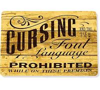 GKYAN Wje-A01 Panneau en étain Inscription No Cursing Interdit Foul Language Cottage Farm Rustic Decor B Tin Sign Decor Iron Painting Designable Customisation