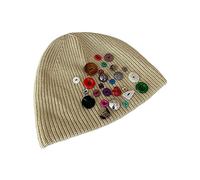 GKYQVE Bonnet tricoté réglable avec crochet creux motif fleur confortable et chaud pour homme et femme design tendance, beige, Taille unique