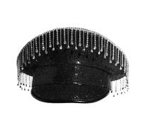 GKYQVE Chapeau de capitaine d'Halloween pour adulte avec paillettes pour femmes, Noël, mascarades, fêtes, spectacles sur scène, officier, mariée pour enterrement de vie de jeune fille, rivets