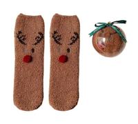 GKYQVE Chaussettes chaudes en polaire corail sur le thème de Noël avec boules décoratives pour fête de famille Motif Père Noël Chaussettes ornementales Boules, Bois bruns, Taille unique