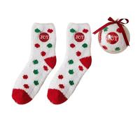 GKYQVE Chaussettes chaudes en polaire corail sur le thème de Noël avec boules décoratives pour fête de famille Motif Père Noël Chaussettes ornementales Boules, Version incurvée de Do, Taille unique