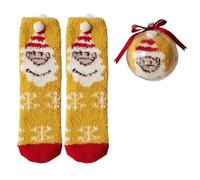 GKYQVE Chaussettes chaudes en polaire corail sur le thème de Noël avec boules décoratives pour fête de famille Motif Père Noël Chaussettes ornementales Boules, C, Taille unique