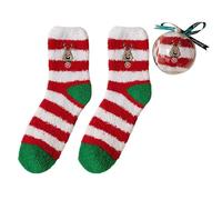 GKYQVE Chaussettes chaudes en polaire corail sur le thème de Noël avec boules décoratives pour fête de famille Motif Père Noël Chaussettes ornementales Boules, E courbé brodé, Taille unique
