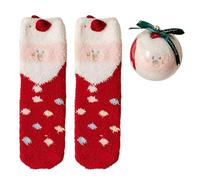 GKYQVE Chaussettes chaudes en polaire corail sur le thème de Noël avec boules décoratives pour fête de famille Motif Père Noël Chaussettes ornementales Boules, D, Taille unique