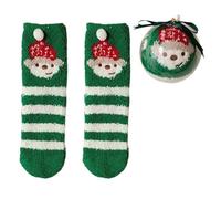 GKYQVE Chaussettes chaudes en polaire corail sur le thème de Noël avec boules décoratives pour fête de famille Motif Père Noël Chaussettes ornementales Boules, Chapeau rayé vert, Taille unique