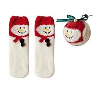 GKYQVE Chaussettes chaudes en polaire corail sur le thème de Noël avec boules décoratives pour fête de famille Motif Père Noël Chaussettes ornementales Boules, Bonhomme de neige rouge sur blanc