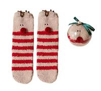 GKYQVE Chaussettes chaudes en polaire corail sur le thème de Noël avec boules décoratives pour fête de famille Motif Père Noël Chaussettes ornementales Boules, Élan rayé, Taille unique