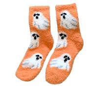 GKYQVE Chaussettes confortables en polaire corail pour femme avec motif de citrouille de dessin animé fantomatique chapeau de sorcière pour Halloween intérieur chaussons chaussettes élégantes pour