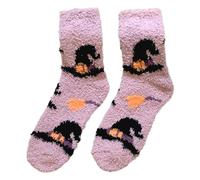 GKYQVE Chaussettes confortables en polaire corail pour femme avec motif de citrouille de dessin animé fantomatique chapeau de sorcière pour Halloween intérieur chaussons chaussettes élégantes pour