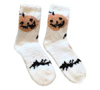 GKYQVE Chaussettes confortables en polaire corail pour femme avec motif de citrouille de dessin animé fantomatique chapeau de sorcière pour Halloween intérieur chaussons chaussettes élégantes pour