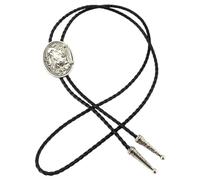 GKYQVE Cravate Bolo pour homme en cuir de cowboy vintage en métal avec pendentif tête de loup et plumes, Argent thaïlandais western, taille unique