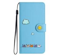 GKYQVE Étui de téléphone pliable à plusieurs angles avec fente de rangement pour espèces, design nuage, boîtier multifonction avec dragonne, bleu