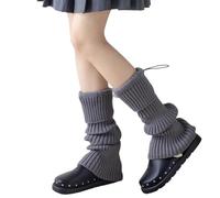 GKYQVE Jambières vintage en tricot côtelé pour femme - Couleur unie - Cordon de serrage - Chaussettes extensibles en acrylique, gris foncé, taille unique