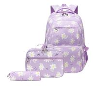 GKYQVE Lot de 3 sacs à dos d'école imprimés de grande capacité avec sac à déjeuner et trousse à crayons pour le travail, les voyages, un usage quotidien, violet, Beauté de masse