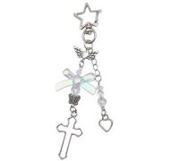 GKYQVE Ornement de téléphone en forme de croix unique, joli nœud perlé, accessoire de téléphone avec cœur, porte-clés de décoration portable à suspendre pour femme, transparent, taille unique