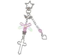 GKYQVE Ornement de téléphone en forme de croix unique, joli nœud perlé, accessoire de téléphone avec cœur, porte-clés de décoration portable à suspendre pour femme, b, taille unique
