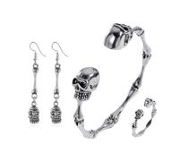 GKYQVE Parure de bijoux en forme de tête de mort avec breloques squelette et boucles d'oreilles, bagues, ornements sur le thème d'Halloween, bijoux polyvalents pour les fêtes, taille unique, Comme