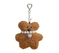 GKYQVE Porte-clés ours en peluche avec collier de perles et pendentif animal pour téléphone portable - Bagues élégantes pour femmes et enfants, Couleur caramel., taille unique