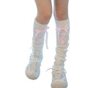 GKYQVE Style de sport pour femme - Jambières extensibles en tricot - Avec nœud - Double rayure latérale - Couvre-jambes sans pieds - Longueur genou - Chaussettes longues élégantes pour femme, nœud