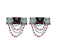 GKYQVE Vintage Inspire Mongolian Lint Hair Clip Decoration with Rhinestone and Tassels Accessory for Cultural Performance Mongolian Ethnic Hair Clip