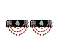 GKYQVE Vintage Inspire Mongolian Lint Hair Clip Decoration with Rhinestone and Tassels Accessory for Cultural Performance Mongolian Ethnic Hair Clip