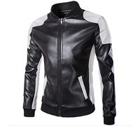 GL SUIT Collier Hommes Faux Cuir Veste véritable Printemps et en Noir et Blanc Automne Colorimétrie Mode Manteaux Vintage Casual Veste zippée Style Motard,Noir,L
