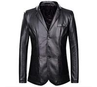GL SUIT Faux Cuir Souple PU Hommes Veste Lapel Printemps et Automnes Simple Boutonnage Costume Casual Biker Coupe-Vent Manteau Slim Fit Motorcycle Jakets,Noir,XXXL